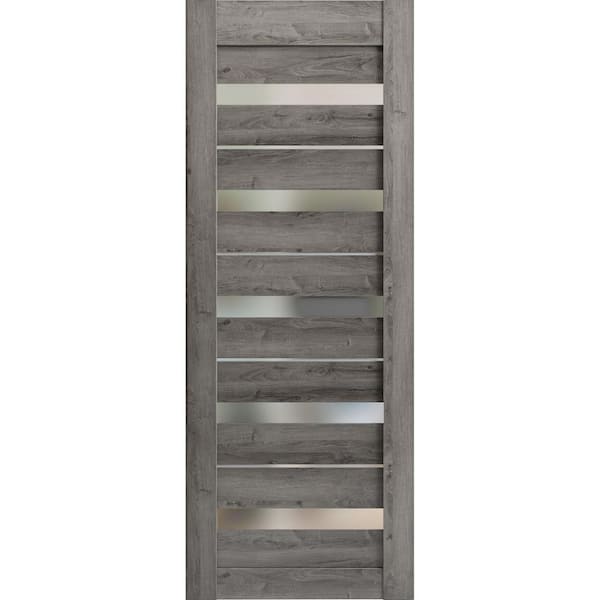 28 in. x 80 in. Solid Wood Frosted Glass Nebraska Grey Interior Door Slab