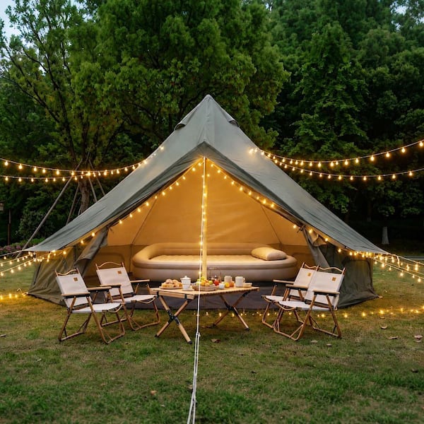 9.8 ft. x 9.8 ft. Green Camping Tent with Stove Jack for 3-4 People