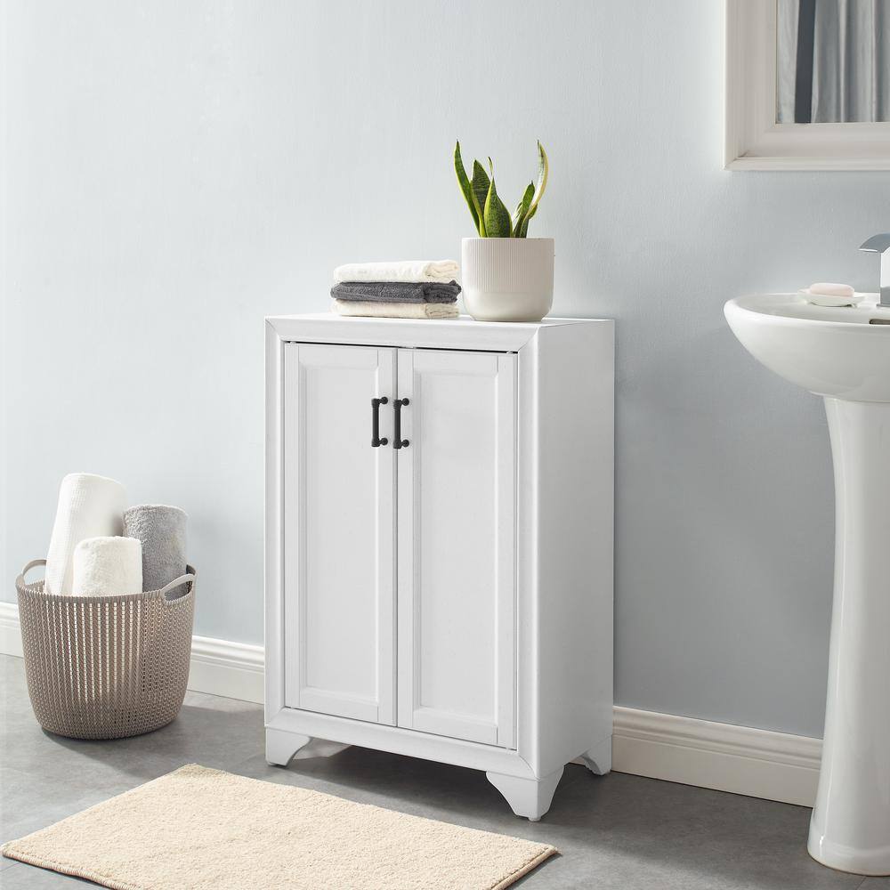 White Wooden Bathroom Accent Cabinet with Adjustable Shelving