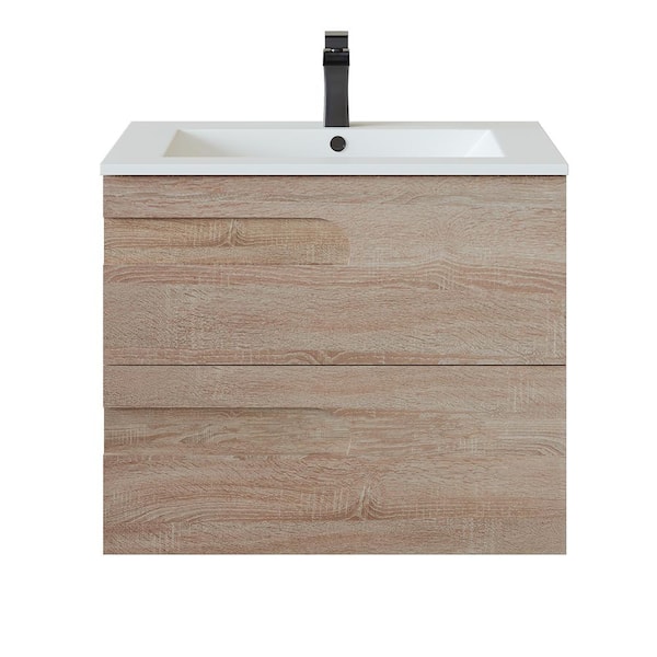 Joy 32 in. Single Sink Floating Maple Bath Vanity with White Porcelain Top (Assembled)