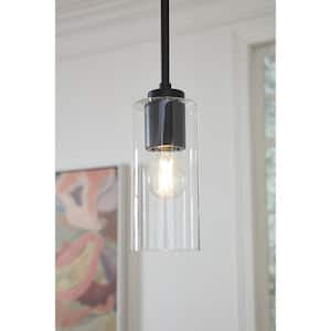 Cofield Collection 4 in. 1-Light Matte Black Transitional Pendant with Clear Glass Shade