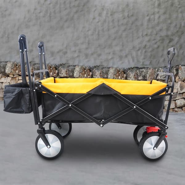 3.10 cu. ft. 360-Degree Rotate 600D Fabric Steel Frame Utility Outdoor Folding Garden Cart with Breaks in Yellow