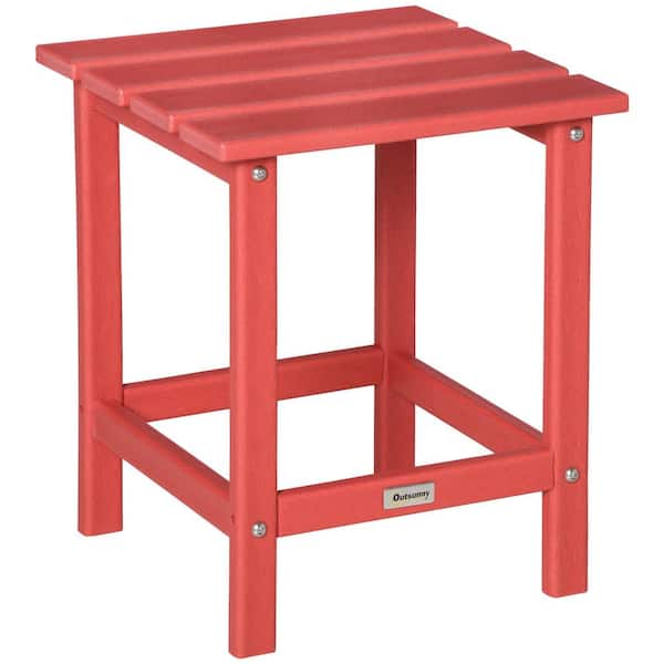 Outsunny 18 in. Red Square Plastic Outdoor Bistro Table for Adirondack Chair, Backyard or Lawn