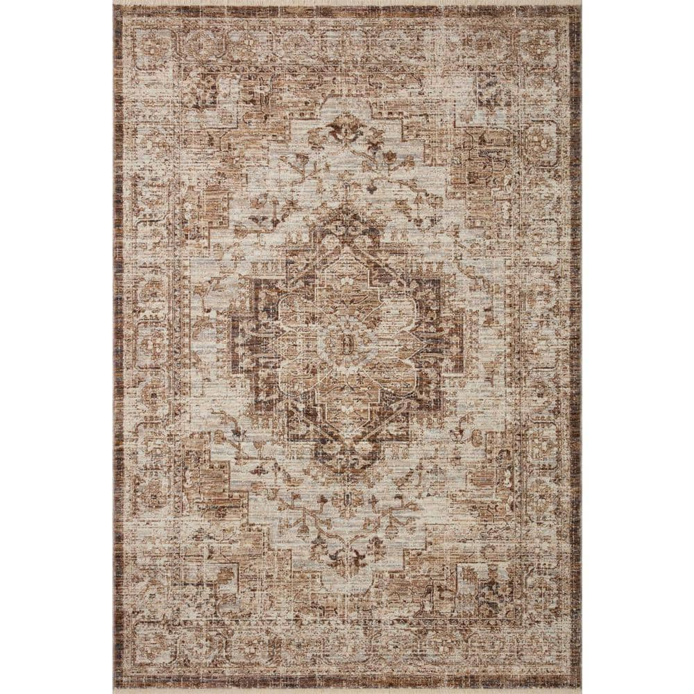 LOLOI II Sorrento Mocha/Multi 2 ft. x 3 ft. Oriental Fringe Area Rug