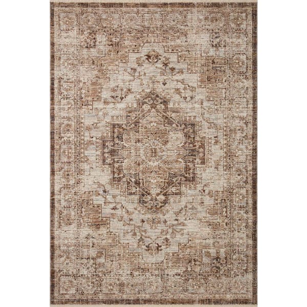 LOLOI II Sorrento Mocha/Multi 5'-3" x 5'-3" Round Oriental Fringe Area Rug