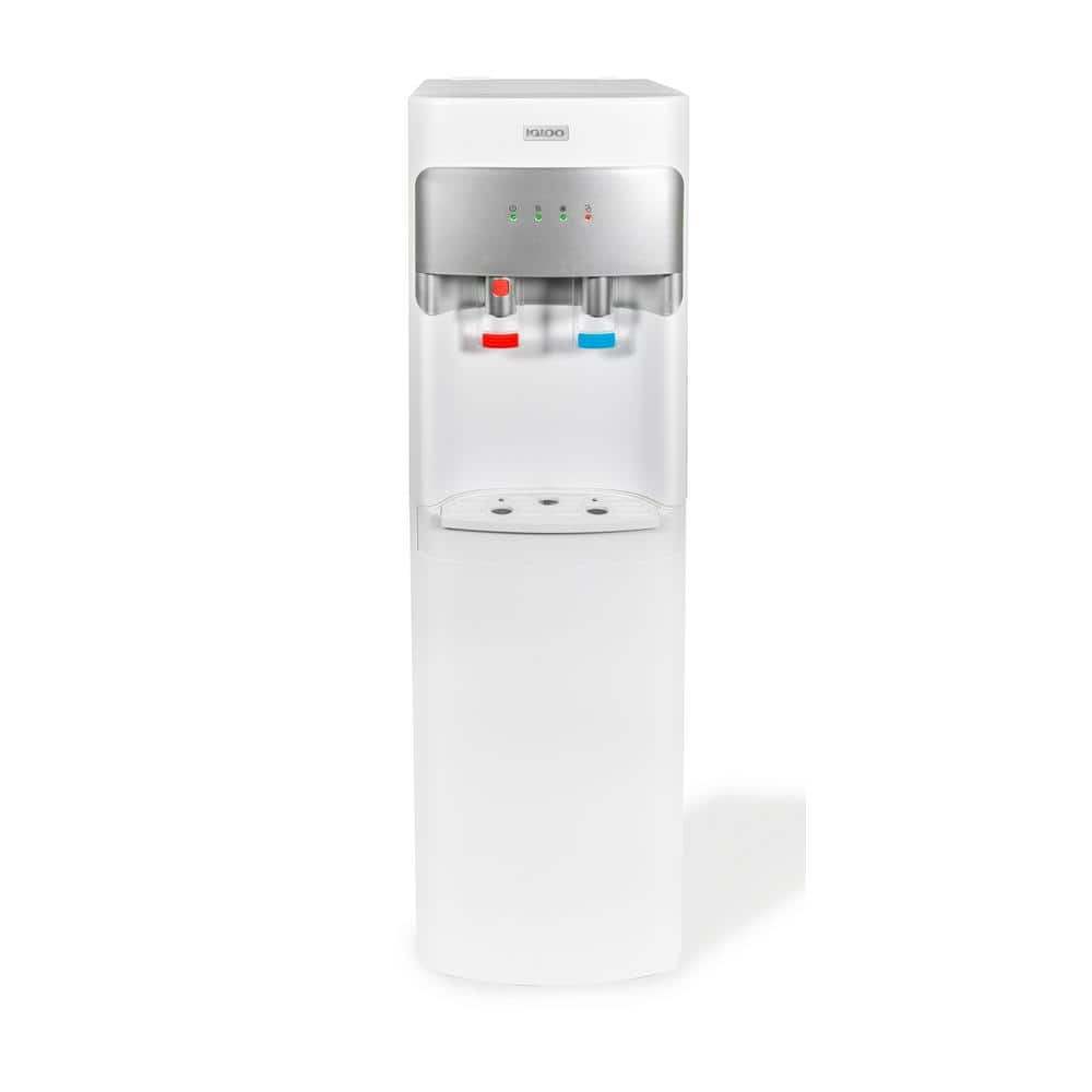 Igloo Hot and Cold Water Cooler Dispenser - Holds 3 & 5 Gallon Bottles  2 Temperature Spouts with Dispensing Paddles  No Lift Bottom Loading  Child Safety Lock - White