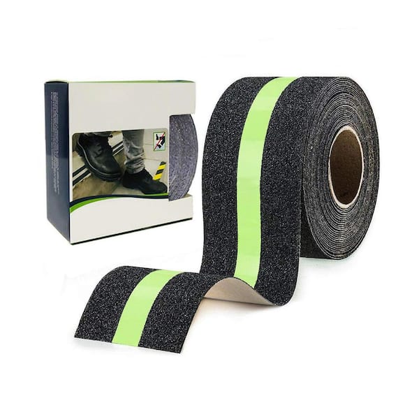 Black 2 in. x 16.4 ft. Non-slip Glow in the Dark Stair Tread Cover Set of 1