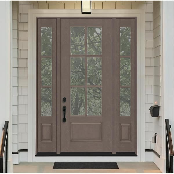Regency 68 in. x 96 in. 3/4-6 Lite Clear Glass RH Ashwood Stain Mahogany Fiberglass Prehung Front Door dB 14 in.SL