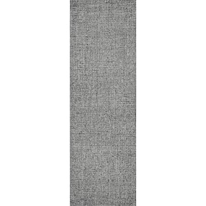 London Black/Ivory 3 ft. x 8 ft. Solid/Tweed Wool Runner Rug