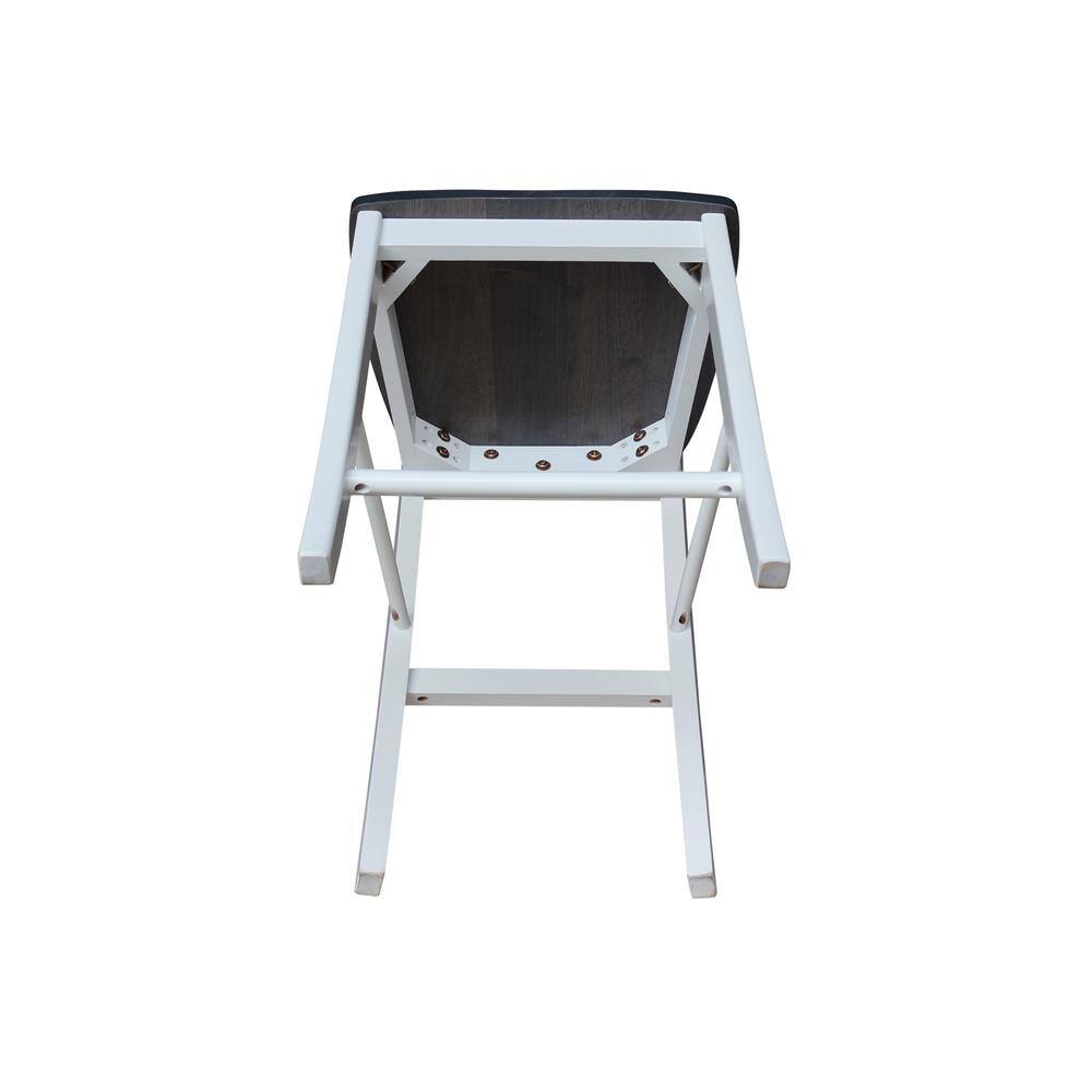 Elegant X-Back Solid Parawood Counter Stool, White and Heather Gray