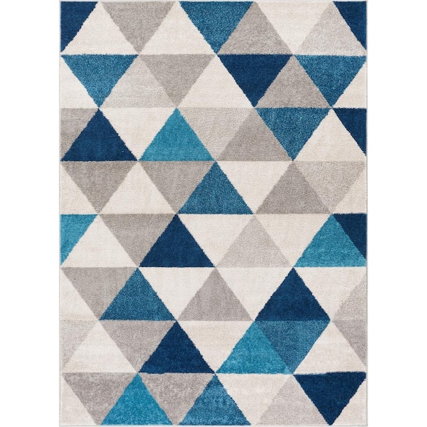 Well Woven Mystic Alvin Blue 8 Ft X 10, Blue And White Geometric Rug