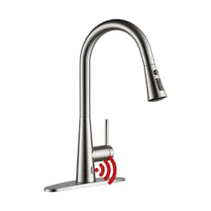 Single Handle Touchless Pull Down Sprayer Kitchen Faucet with Deckplate in Brushed Nickel