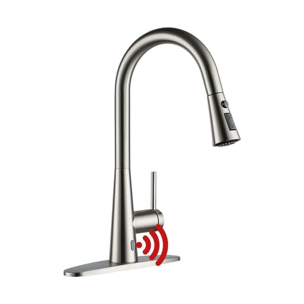 Mondawe Single Handle Touchless Pull Down Sprayer Kitchen Faucet with Deckplate in Brushed Nickel
