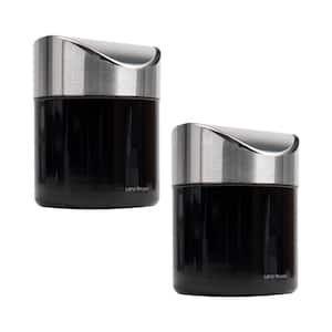 .40 Gal. Black Round Waste Paper Basket Mini Countertop Trash Can with Swivel Lid