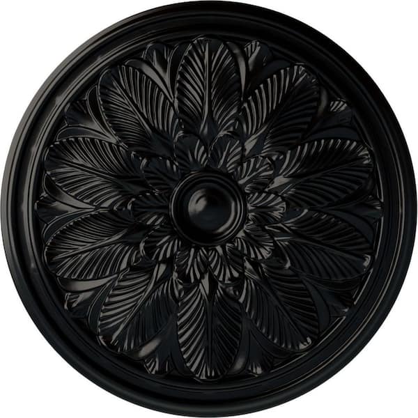 Ekena Millwork 22-5/8" x 1-3/4" Bordeaux Urethane Ceiling Medallion (Fits Canopies upto 3-1/4"), Hand-Painted Jet Black