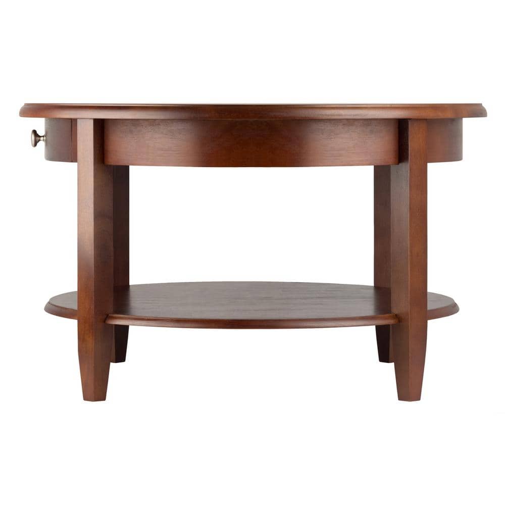 Transitional Antique Walnut Round Outdoor Coffee Table with Storage