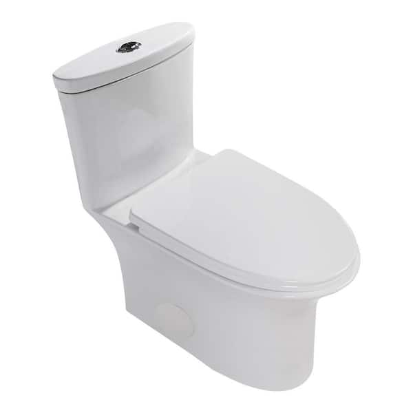 1-piece 1.1/1.6 GPF Dual Flush Elongated Toilet in White Seat Included