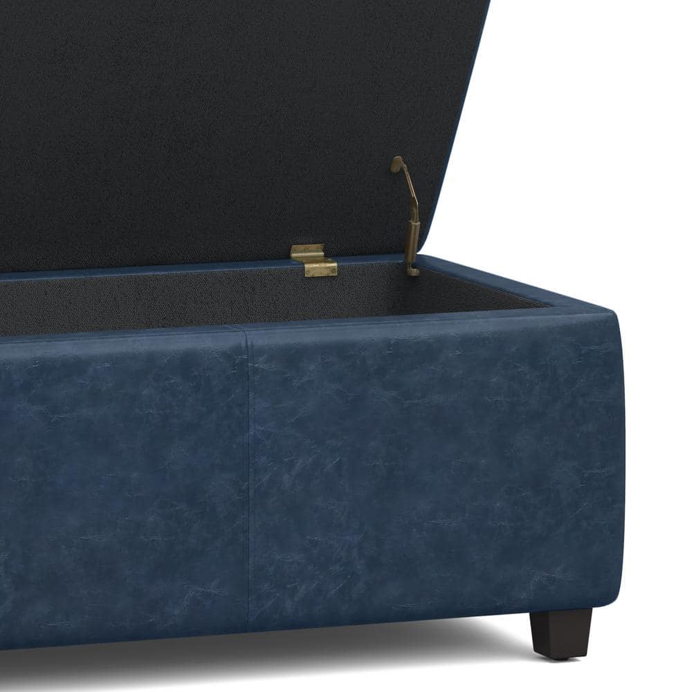 Avalon Denim Blue Faux Leather Storage Ottoman Bench