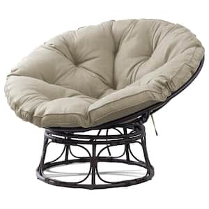 Patio Wicker Outdoor Papasan Lounge Chair with Beige Cushion