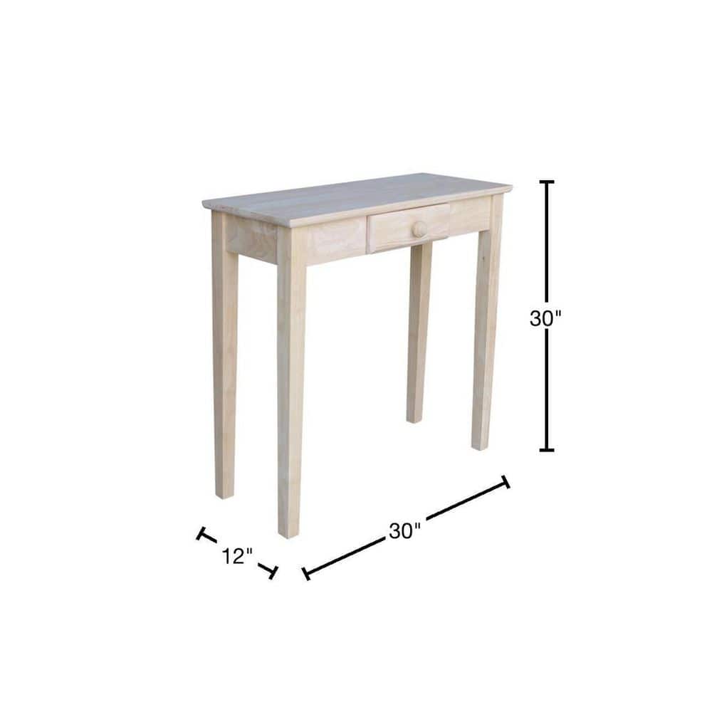 Unfinished Parawood Rectangular Hall Table with Drawer
