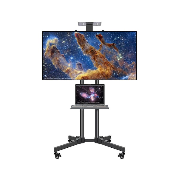 Lukyamzn 32 in. to 65 in. Mobile TV Stand on Wheels up to 132 lbs. w/Adjustable Laptop Shelf & Top Tray for Flat Curved TV Black