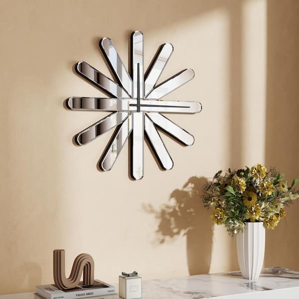 THKSHOUZ Sliver Mirrored Glass Sunburst Wall Clock