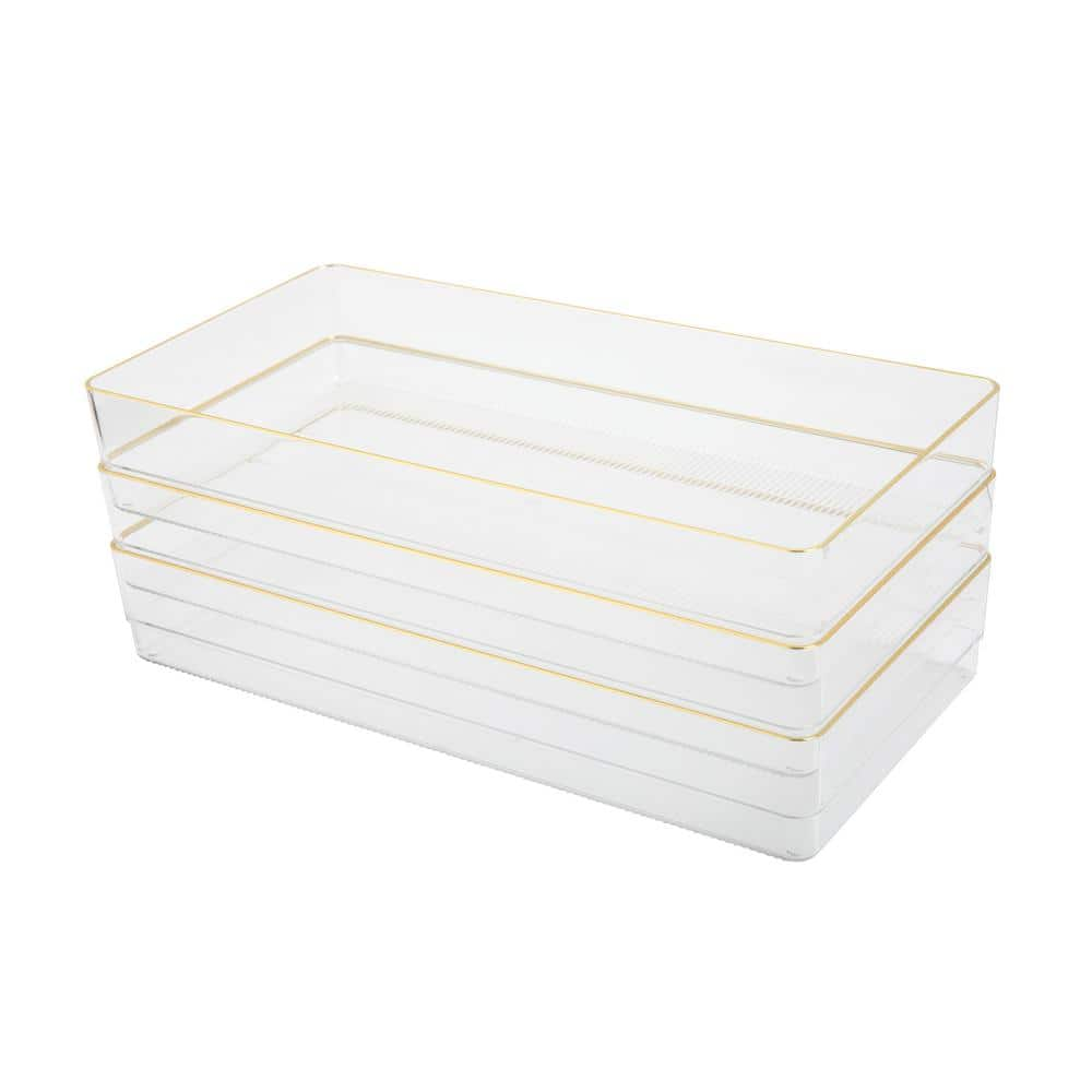 MARTHA STEWART Clear/Gold Trim Desk Drawer Organizer Set of 3