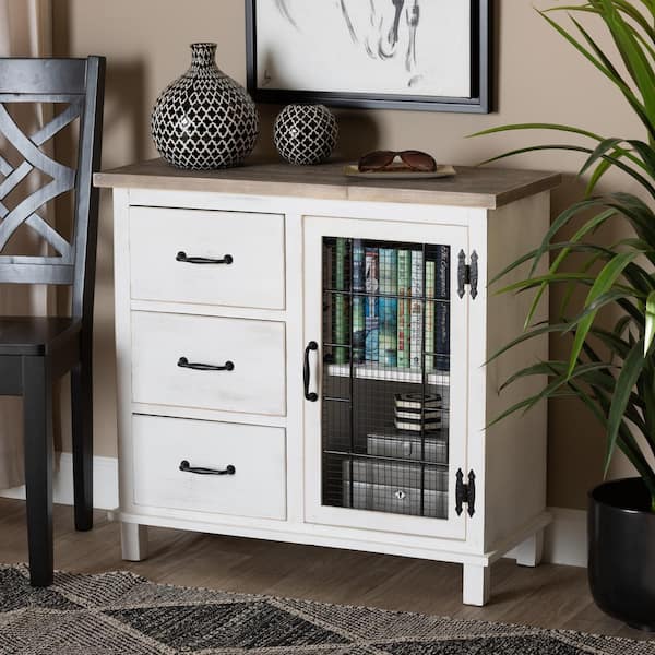 Baxton Studio Faron White and Oak Brown Accent Cabinet with 3