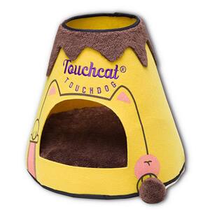 Yellow and Brown Molten Lava Designer Triangular Cat Pet Kitty House Bed