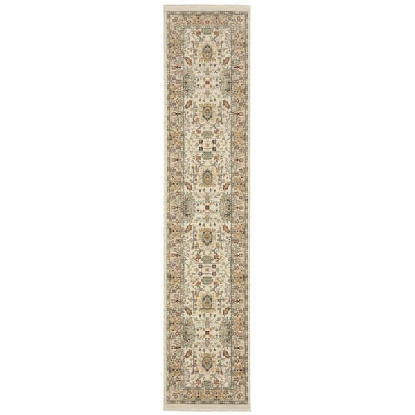 Lavista Ivory/Multi-Colored 2 ft. x 12 ft. Traditional Oriental Persian Wool/Nylon Blend Indoor Runner Area Rug