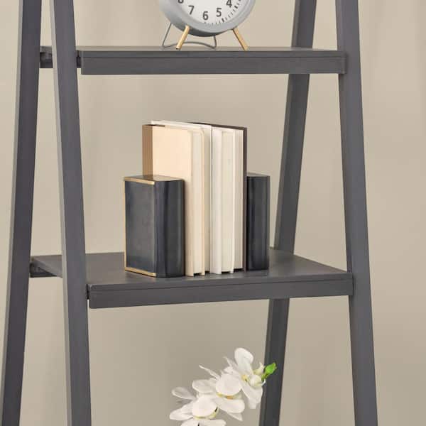 Litton Lane Black Marble Curved Rectangular Bookends with Gold Accents (Set of 2)