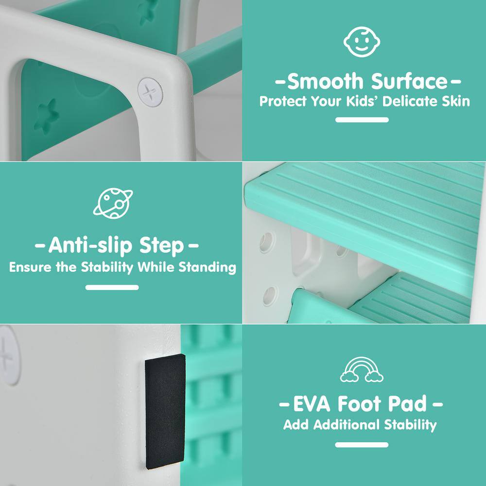 Green and White Toddler Kitchen Helper Step Stool with Safety Features