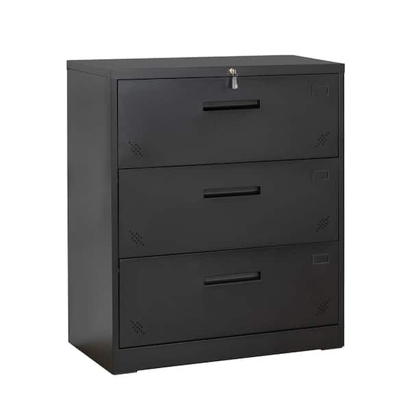 Tatahance 3Drawer Black Metal Steel Lateral Filing with Large
