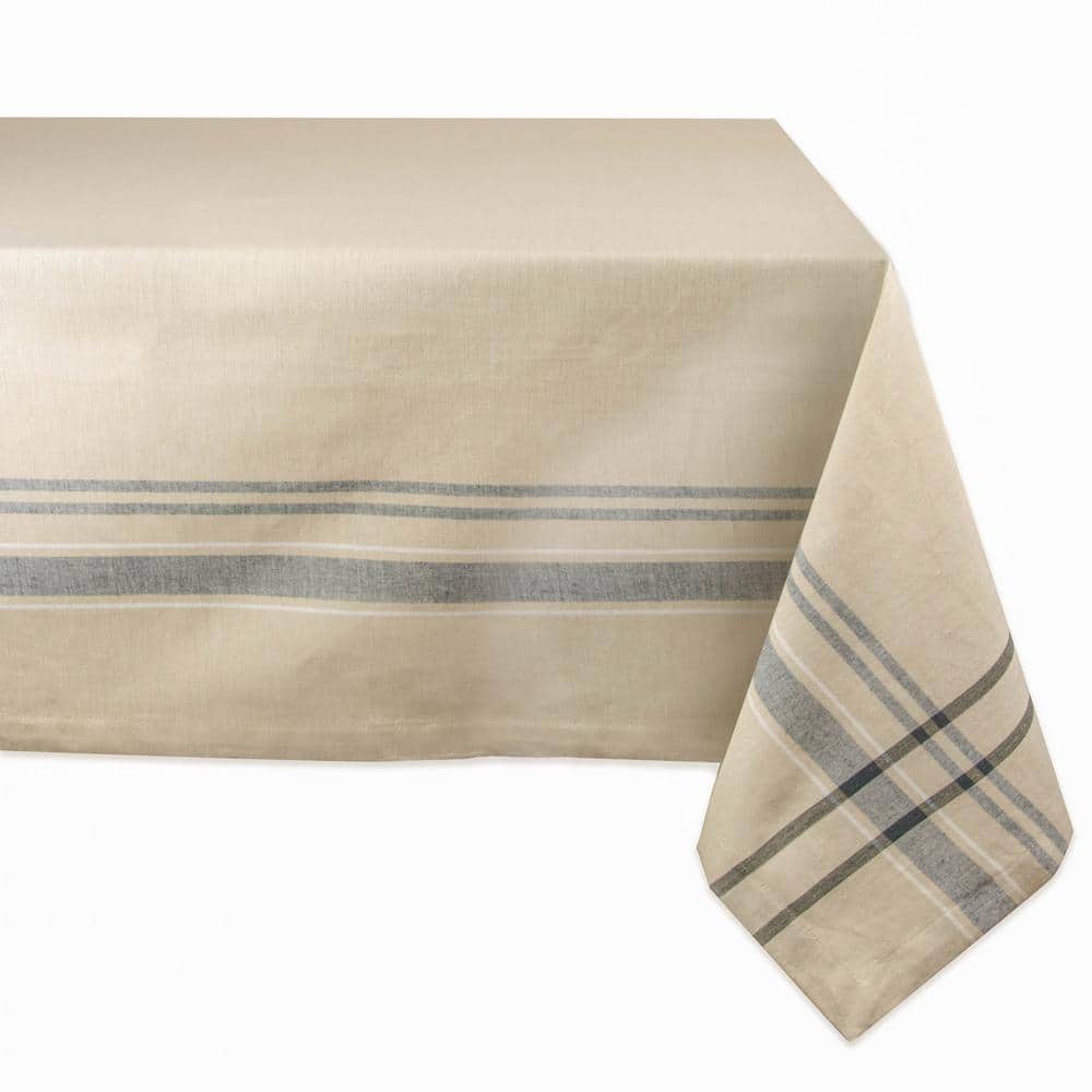 Cream and Taupe Striped Rectangular Cotton Tablecloth
