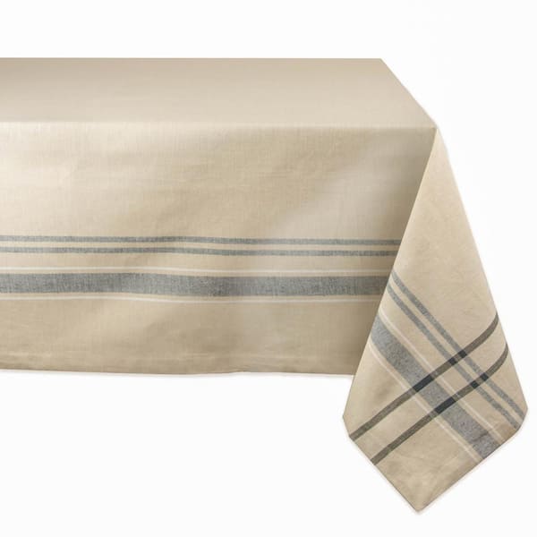 DII Chambray 60 in. x 104 in. Taupe with Black French Stripe Cotton Tablecloth