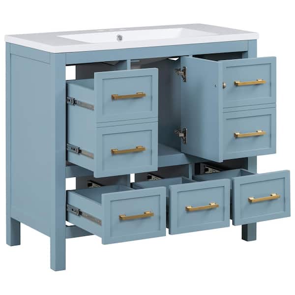 COWLOWN 36 in. W x 18 in. D x 34 in. H Bathroom Blue Linen Cabinet