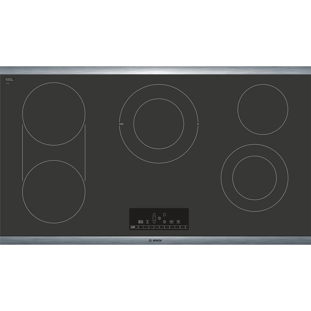 Bosch 800 36 in. Radiant Electric Cooktop in Black with Stainless Steel Frame with 5 Elements