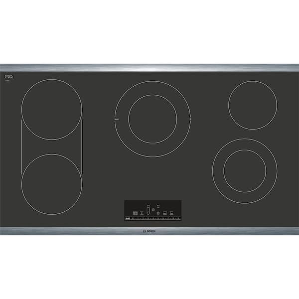 Bosch 800 Series 36 in. Radiant Electric Cooktop in Black with Stainless Steel Frame with 5 Elements