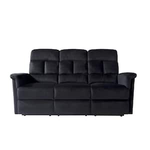 Black Polyester Fabric 3-Seats Manual Recliners Sofa Chair Adjustable with Thick Seat and Backrest