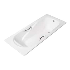 67 in. Cast Iron Rectangular Drop-in Bathtub in Glossy White with Polished Chrome External Drain and Tray