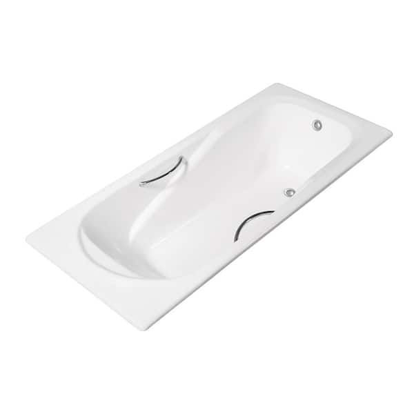 Streamline 67 in. Cast Iron Rectangular Drop-in Bathtub in Glossy White with Polished Chrome External Drain and Tray