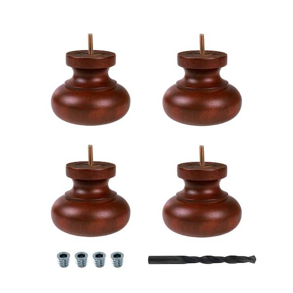 American Pro Decor 4 in. x 4-7/8 in. Stained Cherry Solid Hardwood Round Bun Foot (4-Pack)