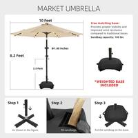 PASAMIC 10 ft. Aluminum Solar Led Market Umbrella Outdoor Patio Umbrella with Base 32 LED Lights in Beige A0AB13E0-B1M01
