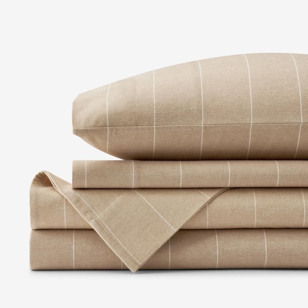 The Company Store Legends Hotel Bromley Stripes Yarn-Dyed 3-Piece Wheat Velvet Cotton Flannel Twin Sheet Set