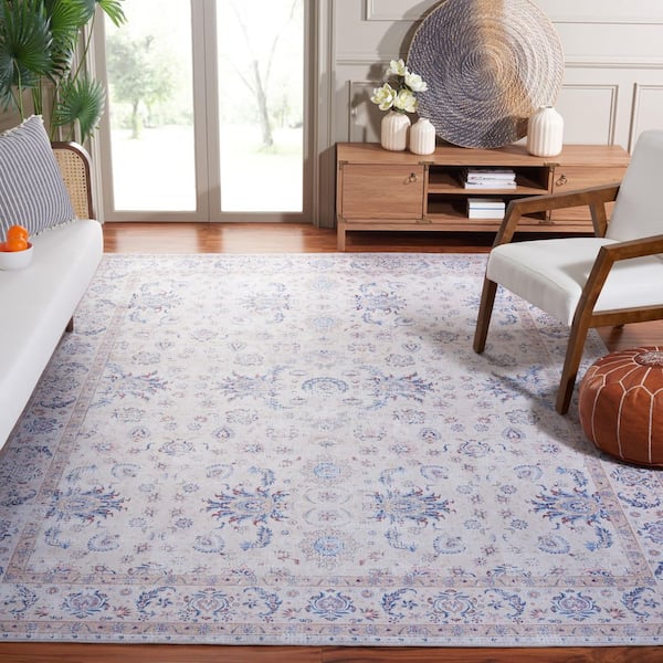 Tucson 10 ft. x 14 ft. Ivory/Blue Ornate Floral Washable Area Rug
