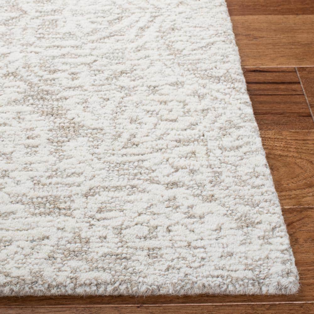 Ivory Floral Elegance 8' Square Hand-Tufted Wool Rug