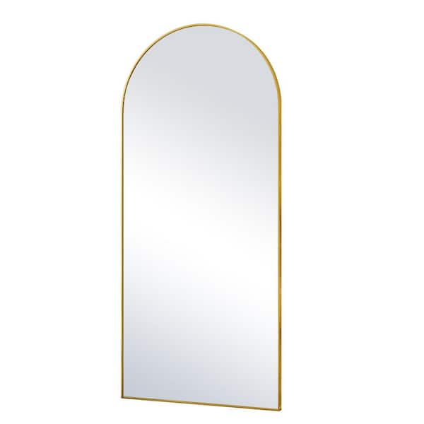 Gold 30 in. W x 67 in. H Arched Modern Metal Framed Floor Mirror Full Length Mirror