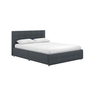Ryan Blue Linen Queen Upholstered Bed with Storage