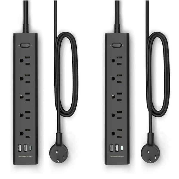 Vrbgify 5 ft. Long Extension Cord with 5-Outlets 3-USB Ports(1-USB C Port), Surge Protector, Wall Mount, White Finish (2-Pack)