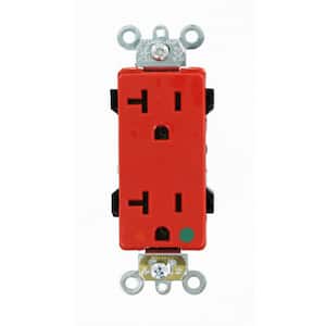 Decora Plus 20 Amp Hospital Grade Extra Heavy Duty Isolated Ground Duplex Outlet, Red